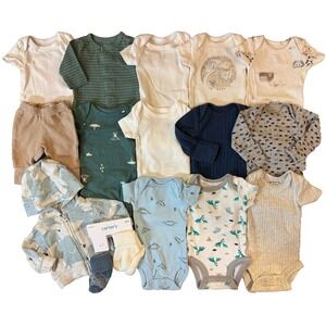Carter's Preemie Baby Boy Basic Clothing Bundle Lot Shirt Pants Jacket Bodysuits
